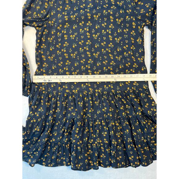 Zara Black Orange Gold Floral Ruffle Mini Dress Long Sleeve Print Cottagecore S - Picture 7 of 7